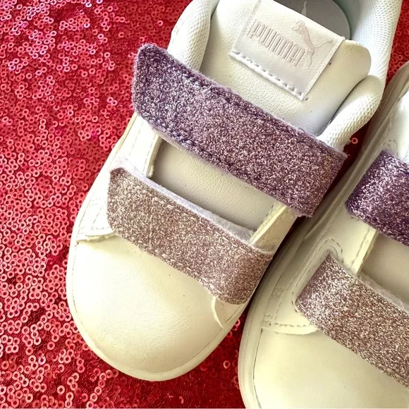 💟PUMA Smash 3.0 Purple Glitter Toddler Velcro Closure Sneakers - Picture 6 of 10